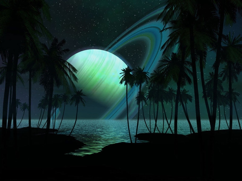 nature, Planetary Rings, no people, planet, star - space, beauty in nature, sky, idyllic, plant, tree, night, tranquility, 720P, palm tree, water, land
