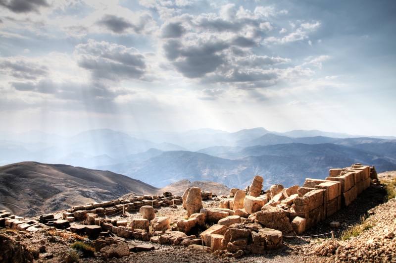 terrace, Bati, dark clouds, 4K, Nemrut Dağı, nature, Mount Nemrut, Kingdom of Commagene, mountain, Terasi, west, scenics, rubble, landscape, sky, Κομμαγήνη