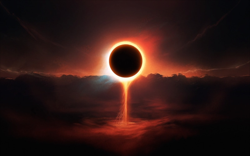 sky, no people, planet - space, planet, lunar, cloud - sky, 2K, circle, star - space, outdoors, beauty in nature, power in nature, red, eclipse, night