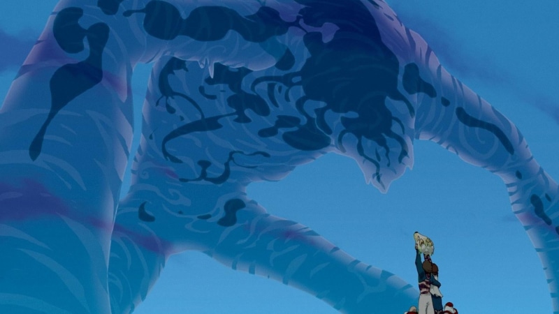 water, human representation, blue, 1080P, craft, Studio Ghibli, nature, clear sky, anime, sky, statue, day, creativity, architecture, ornate, art and craft