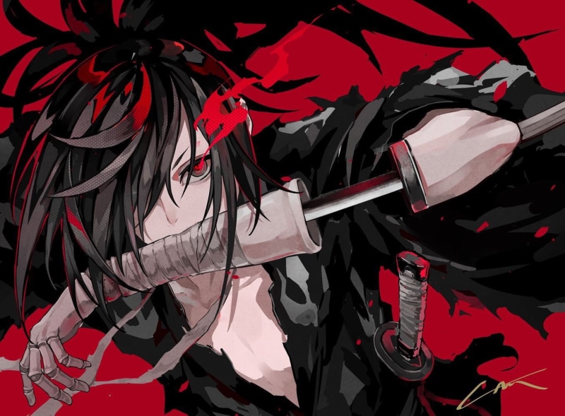 fan art, kimono, Hyakkimaru, long hair, prosthesis, black hair, anime boys, katana, Dororo, fantasy weapon, 720P