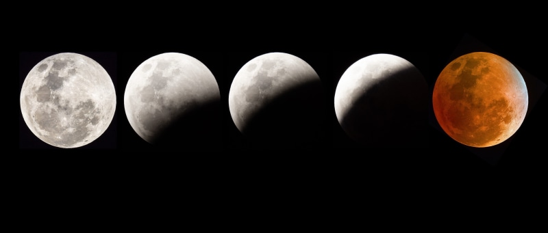 black background, planet, 5K, circle, celestial, light, moonlight, space, moon surface, no people, copy space, orbit, variation, in a row, solar, blood moon eclipse