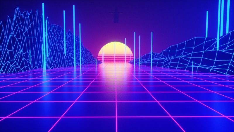 sunset, digital art, Sun, artwork, neon, 1080P, synthwave