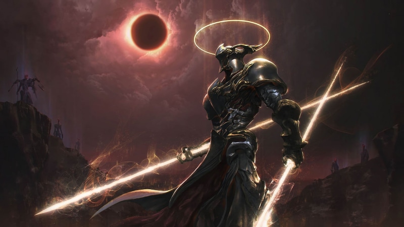 artwork, fantasy art, digital art, demon, cyborg, Peter Zhou, warrior, apocalyptic, solar eclipse, 1080P, knight