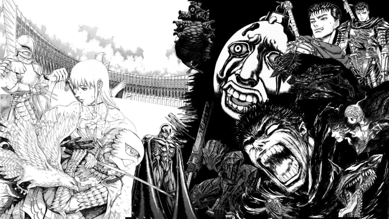 Kentaro Miura, drawing, sculpture, outdoors, anime, Beherit, Griffith, close-up, design, sky, no people, plant, creativity, statue, carving, artwork, craft