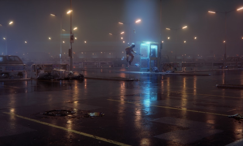 architecture, leisure activity, reflection, night, illuminated, s, Moon, city, men, gray, hoodie, motion, sport, real people, street, built structure, rain