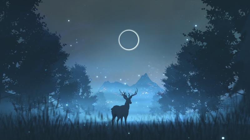 Firefly, Animal, Deer, Night, Fantasy Animals, 1080P, Eclipse