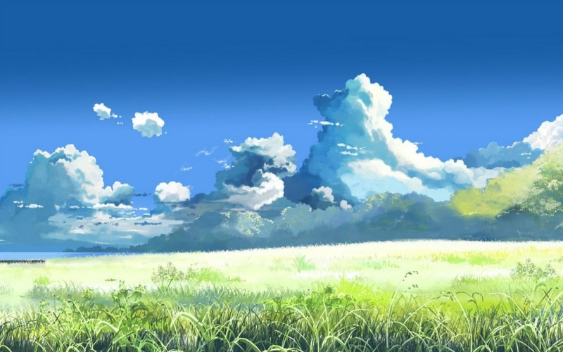tranquility, blue, environment, growth, anime, grass, beauty in nature, day, 720P, sky, tranquil scene, 5 Centimeters Per Second, landscape, no people