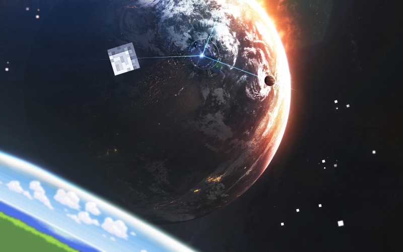 technology, universe, space, cloud - sky, sky, illuminated, lens flare, Minecraft, no people, space exploration, astronomy, nature, night, 1080P, close-up