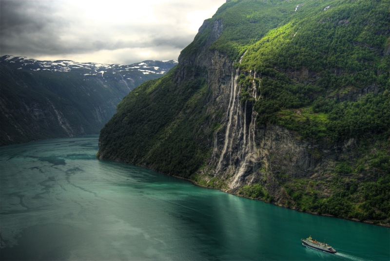 land, day, scenics - nature, no people, formation, beauty in nature, Norway, mountains, cliff, river, turquoise colored, rock, Geiranger, tranquility, waterfall