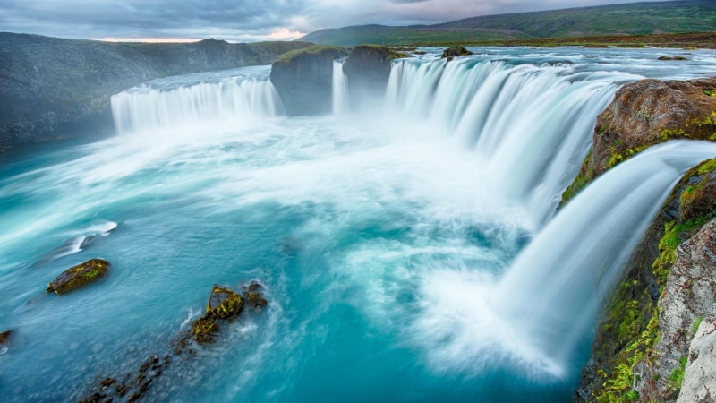 river, godafoss, nature, water, landscape, 1080P, rapid, body of water, sky, iceland, tourist attraction, waterfall