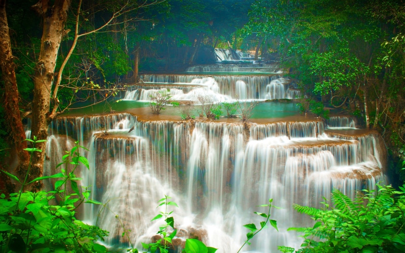 water, power in nature, long exposure, land, scenics - nature, trees, beauty in nature, lush foliage, rainforest, plant, waterfalls, flowing water, huay