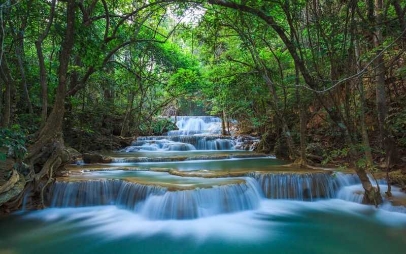  hd, 1080P, waterfall, river, pc, cascade, desktop, mobile, nature, thailand, kanchanaburi, green, tablet