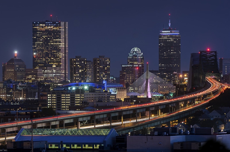 cities, atlantique, bay, 1080P, architecture, tower, night, city, usa, massachusetts, ocean, skyline, boston, boswash, bridges