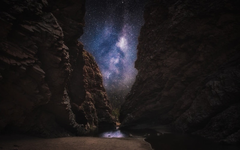path, canyon, star - space, tranquility, calm, no people, non-urban scene, scenics - nature, landscape, night, formation, tranquil scene, idyllic, 480P