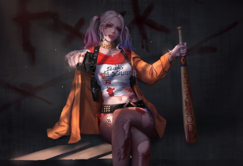 art, Suicide Squad, pose, look, DC Comics, 1080P, Harley Quinn
