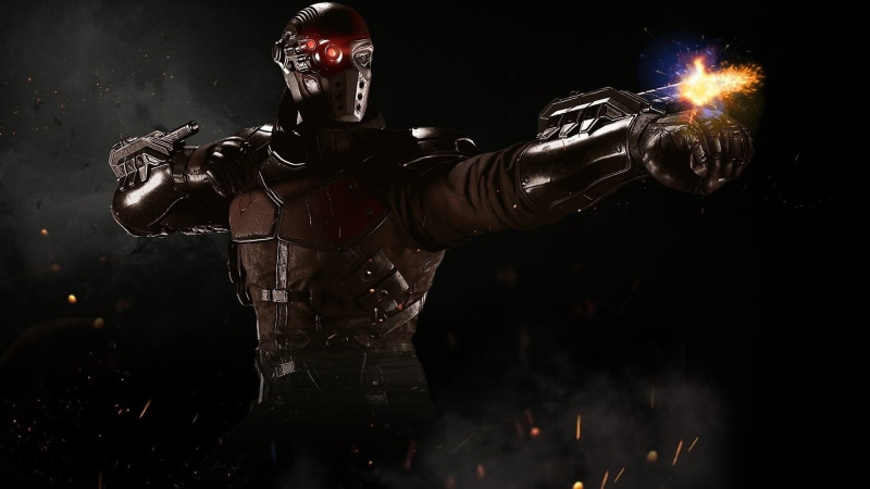 men, government, waist up, Weapon, protection, safety, studio shot, Deadshot, Gun, adult, aggression, headwear, black background, Injustice, indoors, communication