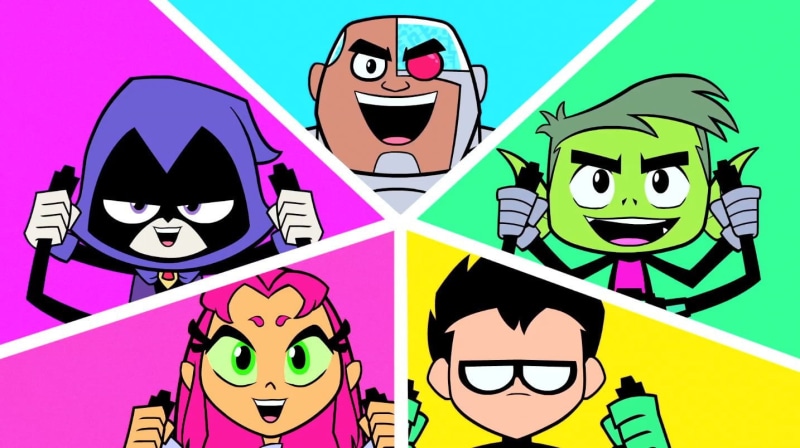 720P, fun, indoors, multi colored, Teen Titans, Starfire (DC Comics), close-up, emotion, mammal, art and craft, bone, pink color, Tim Drake, Beast Boy