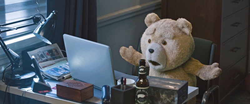 computer, Movie, still life, Ted 2, furniture, animal, animal representation, technology, Ted (Movie Character), Teddy Bear, animal themes, table, close-up