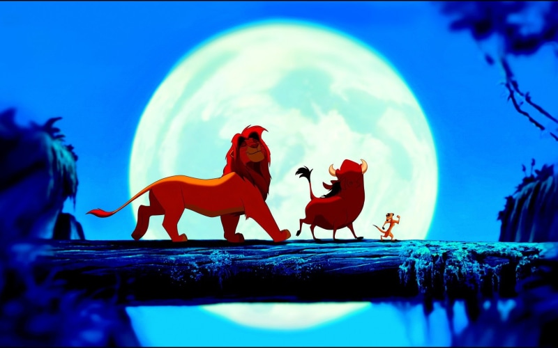 tree, mammal, nature, art and craft, night, vector, Timon, red, 720P, vertebrate, creativity, lion, blue, water, Simba, reindeer, backgrounds, day, The Lion King
