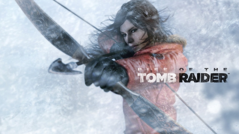 sign, 2K, day, portrait, snowing, adult, communication, outdoors, weapon, one person, young adult, cold temperature, nature, Rise of Tomb Raider, motion