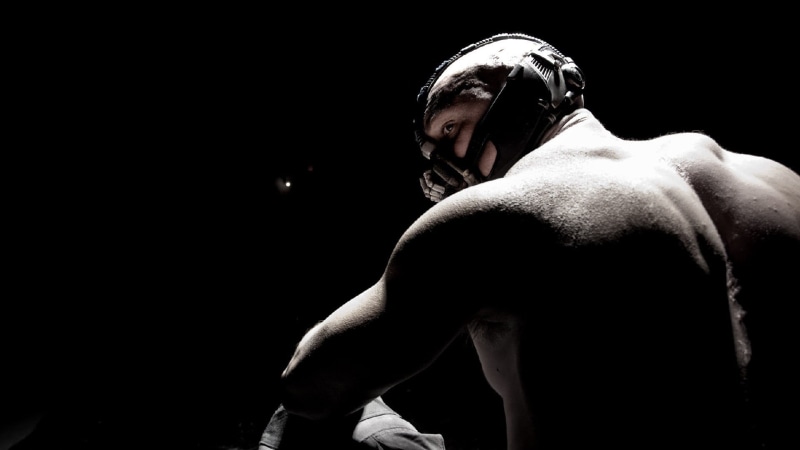 strength, sport, waist up, copy space, Batman, muscular build, young men, dark, movies, Bane, shirtless, young adult, athlete, indoors, studio shot, men