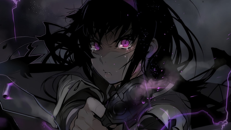 purple, portrait, 1080P, abstract, close-up, pink color, digital composite, creativity, anime, character, front view, indoors, Mahou Shoujo Madoka Magica