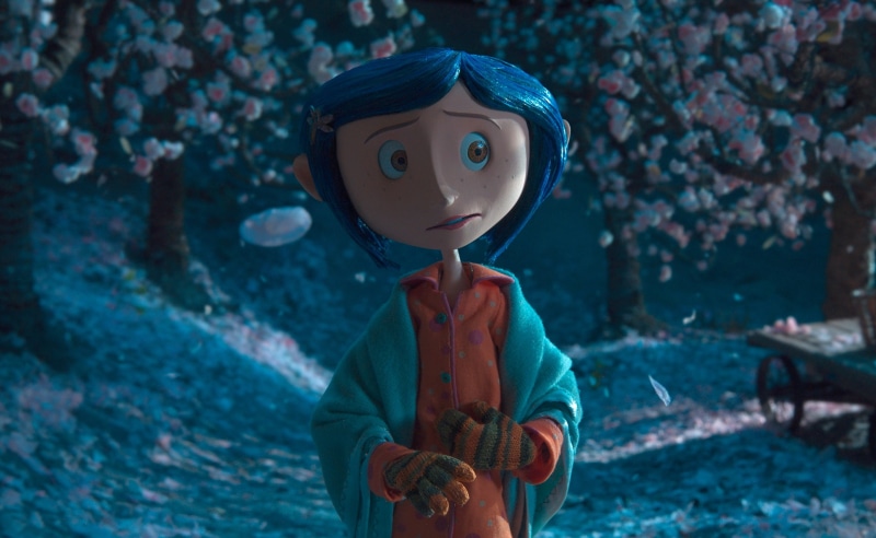 nature, Cartoons, lifestyles, portrait, 2K, plant, front view, leisure activity, standing, Coraline, child, waist up, outdoors, blue, holding, childhood