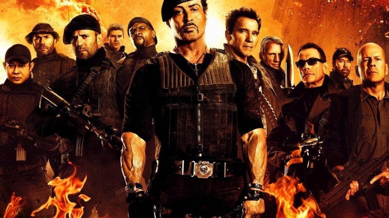 ii, 1080P, fire - natural phenomenon, burning, The Expendables 2, Terry Crews, flame, real people, men, event, communication, Jason Statham, expendables