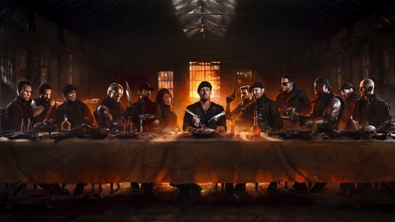 Dolph Lundgren, Billy (The Expendables), Jason Statham, Terry Crews, Barney Ross, Chuck Norris, Vilain (The Expendables), Maggie (The Expendables), Randy Couture