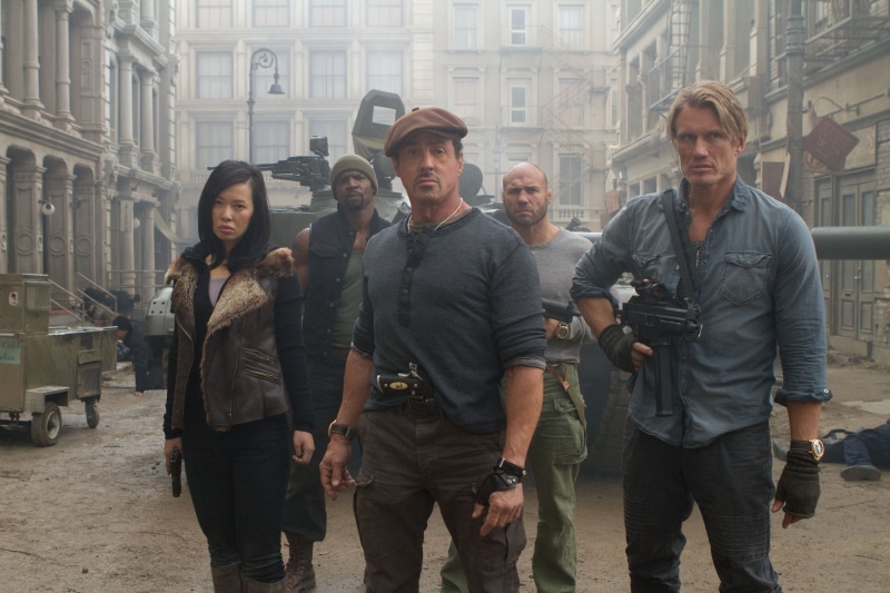 looking at camera, Hale Caesar, Nan Yu, expendables, Terry Crews, Sylvester Stallone, group of people, Barney Ross, casual clothing, Dolph Lundgren, Randy Couture