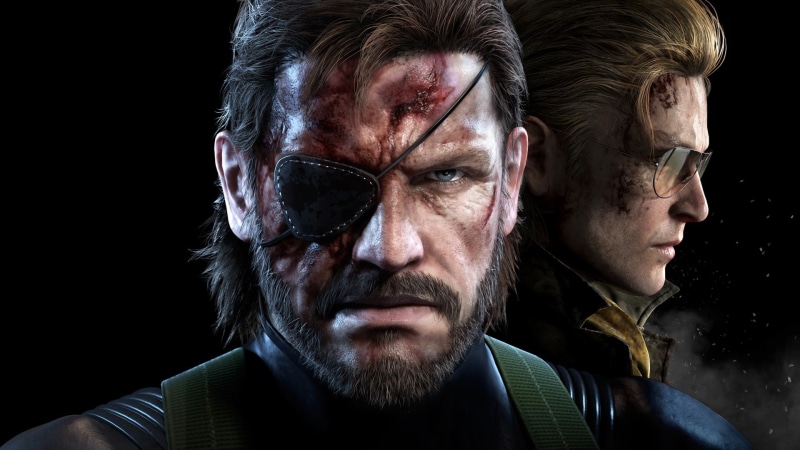 serious, headshot, indoors, close-up, portrait, Metal Gear, human face, black background, Metal Gear Solid, front view, 1080P, men, males, mid adult men