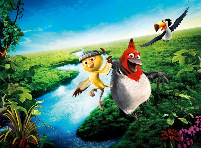 Rainforest, cloud - sky, Rafael, illustration, water, Animation, creativity, outdoors, Macaw, bird, Amazon, plant, mammal, animal themes, animal representation