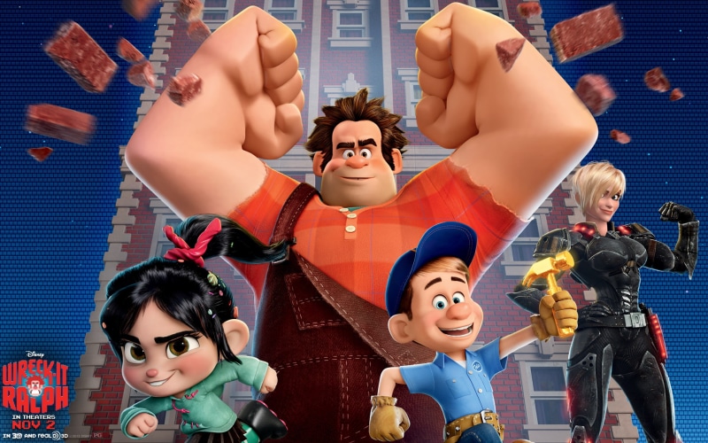 human representation, movie, wreck, heroes, women, male likeness, front view, toy, Ralph, characters, leisure activity, indoors, cartoon, real people
