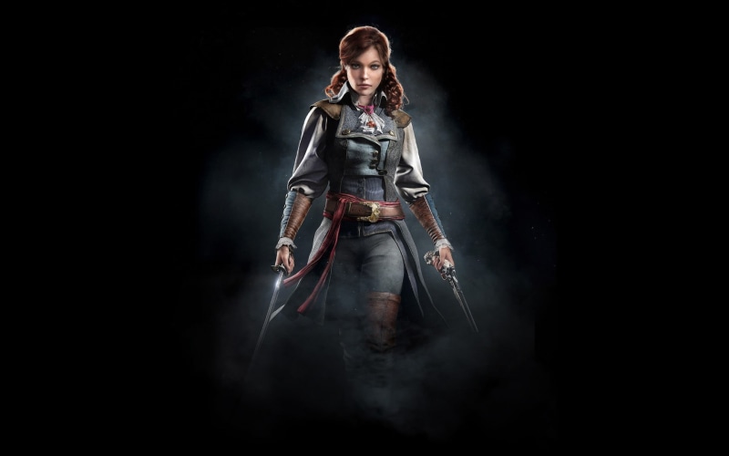 Assassins Creed:  Unity, adult, full length, holding, video games, Elise (Assassins Creed: Unity), character, one person, portrait, clothing, sword, smoke - physical structure