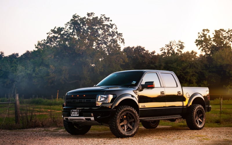 Ford, vehicle, land vehicle, black, pick-up truck, mode of transportation, car, tree, transportation, 1080P, sunlight, parking, travel, retro styled, cab