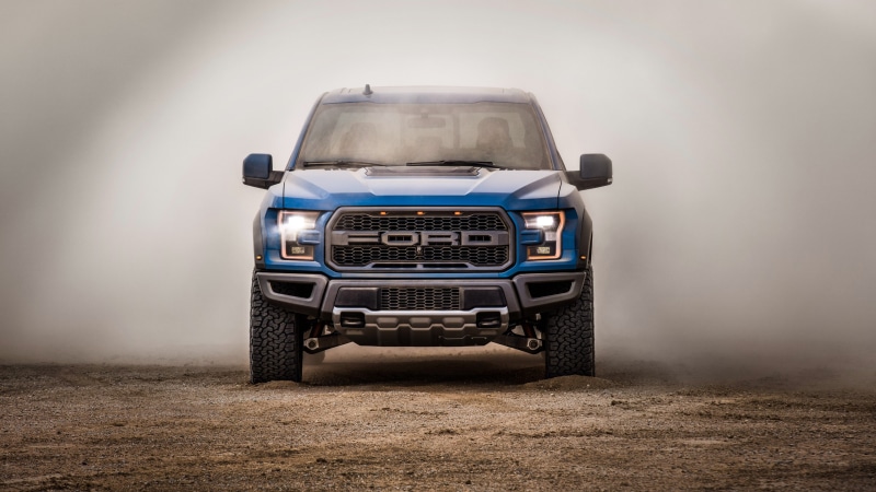 Ford, pickup, front view, 4K, Raptor, SuperCrew, F-150, 2019, dust