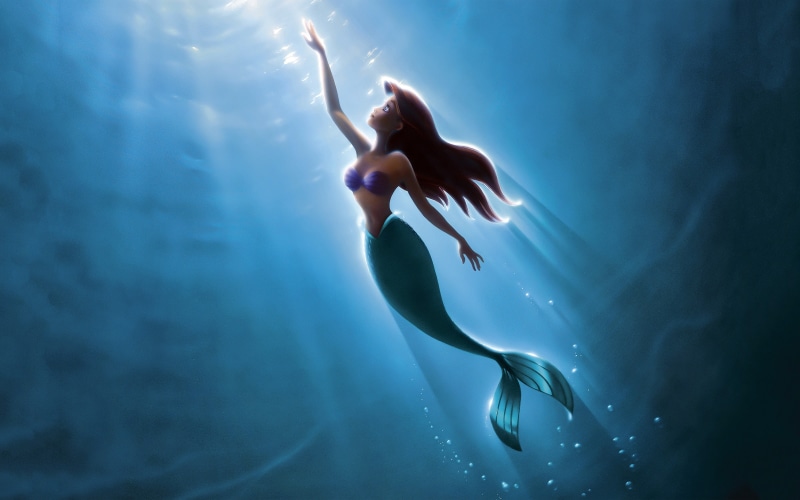 nature, outdoors, underwater, animals in the wild, full length, swimming, marine, The Little Mermaid, Disney, beauty in nature, sunlight, blue, one person