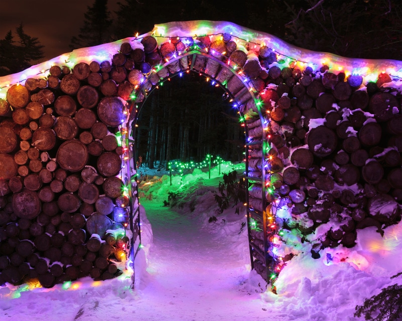 lighting equipment, decorations, xmas, and, decoration, outdoors, newfoundland and labrador, festival, arch, colorful, holiday, lights, park, firewood