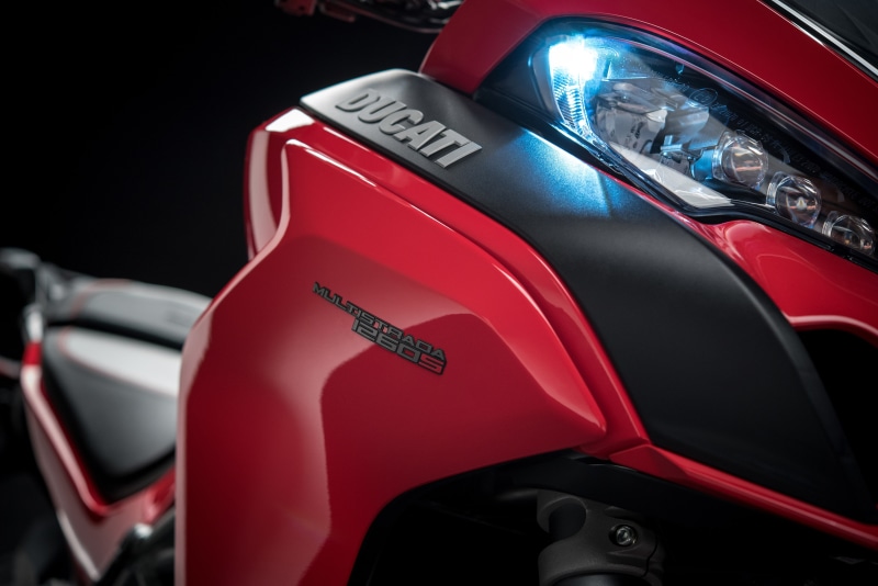 protection, motor vehicle, red, communication, car, 4K, no people, 4K, outdoors, security, safety, reflection, luxury, Ducati Multistrada 1260 S, western script
