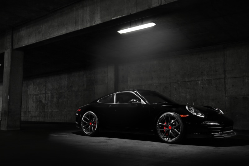 transportation, architecture, parking lot, night, black cars, motor vehicle, Porsche, car, garage, sports car, concrete, luxury, mode of transportation
