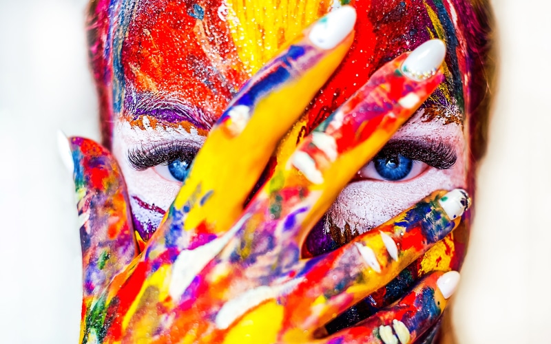 fingers, colorful, women, face paint, 5K