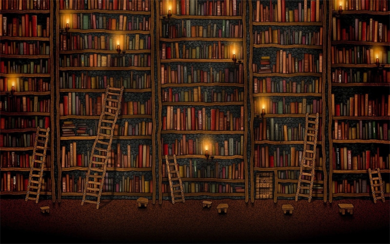 1080P, Vladstudio, library, ladders, books, candles, shelves