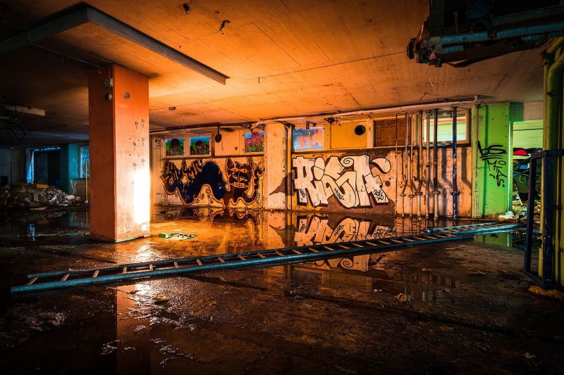 industrial, mirror, paint, building, graffiti, communication, space, pavement, art, no people, city, apart, wall, street art, reflection, floor, illuminated