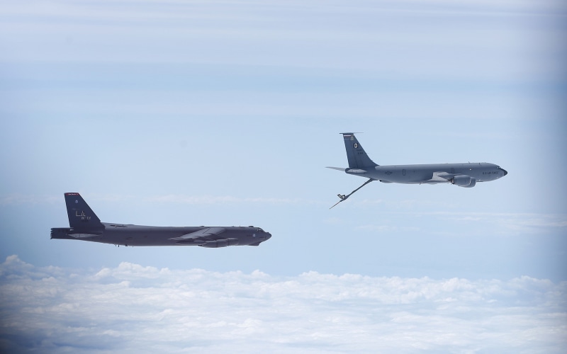 transportation, nature, plane, aerospace industry, fighter plane, Boeing KC-135 Stratotanker, flying, mid-air refueling, travel, no people, mode of transportation