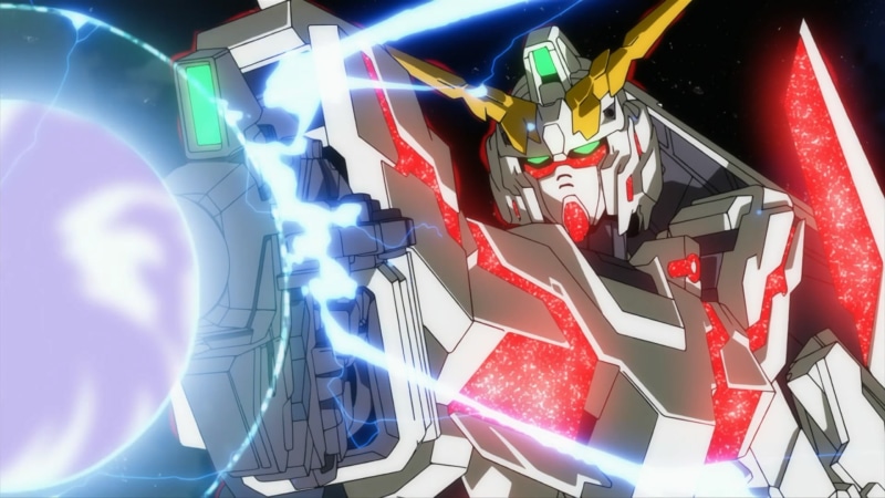 shape, indoors, glowing, sky, red, anime, creativity, illuminated, 1080P, connection, RX-0 Unicorn Gundam, Gundam, group, light - natural phenomenon, multi colored