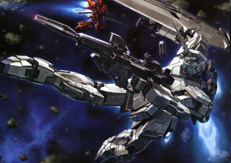 RX 0 Unicorn Gundam, Mobile Suit Gundam Unicorn, cloud - sky, focus on foreground, night, building exterior, metal, sky, close-up, no people, anime, Sinanju