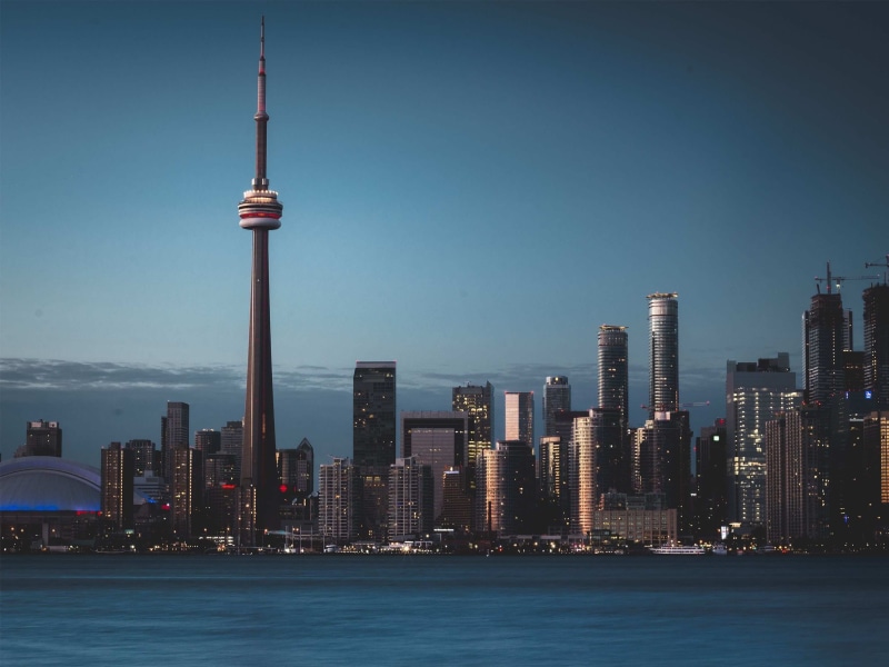 modern, near, silhouette, steeple, travel destinations, 2K, waterfront, toronto islands, sky, convention center, building, building exterior, cityscape