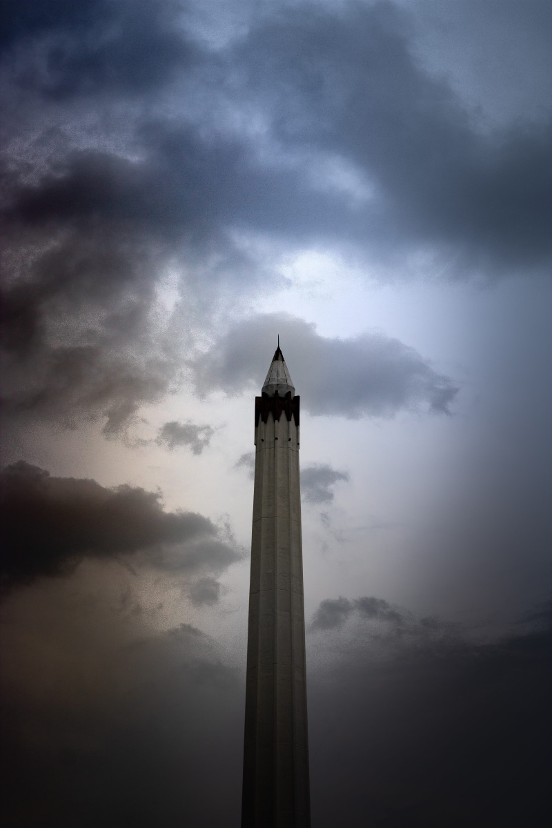 pillar, weather, obelisk, overcast, downtown, surabaya, fog, storm cloud, sky, photography, storm, spire, tower, metropolis, outdoors, angle, town, urban