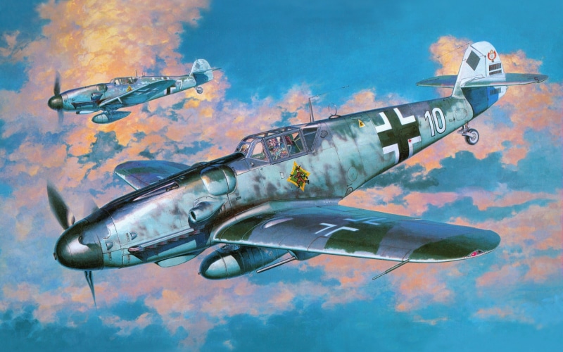 air vehicle, nature, artwork, army, airplane, military airplane, aircraft, aerospace industry, no people, single object, Messerschmitt Bf-109, Luftwaffe